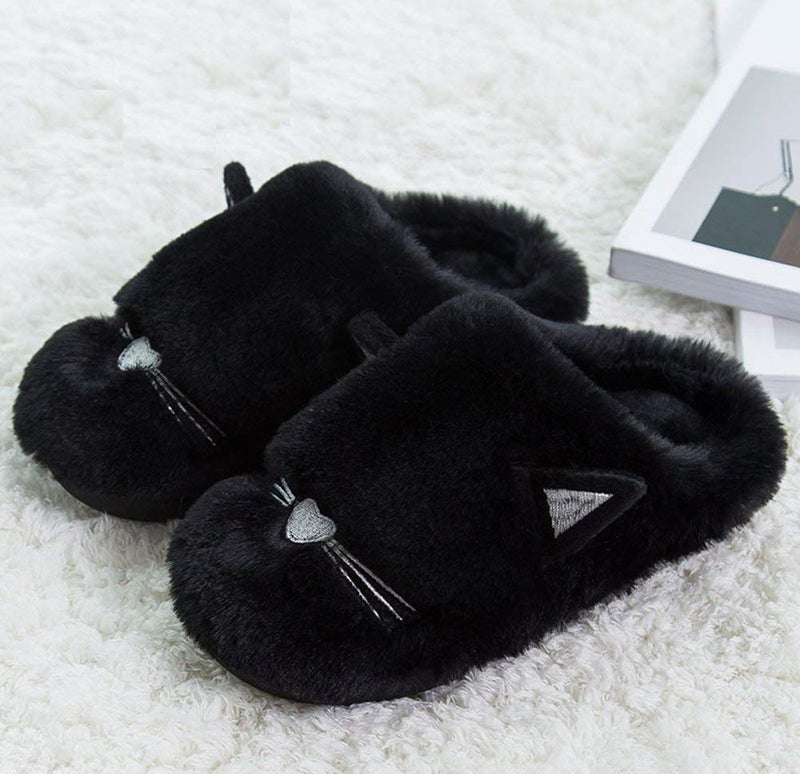 Anddyam Kids Family Cute Cat Household Anti-Slip Indoor Home Slippers for Girls and Boys (Black, 4) - Image 3